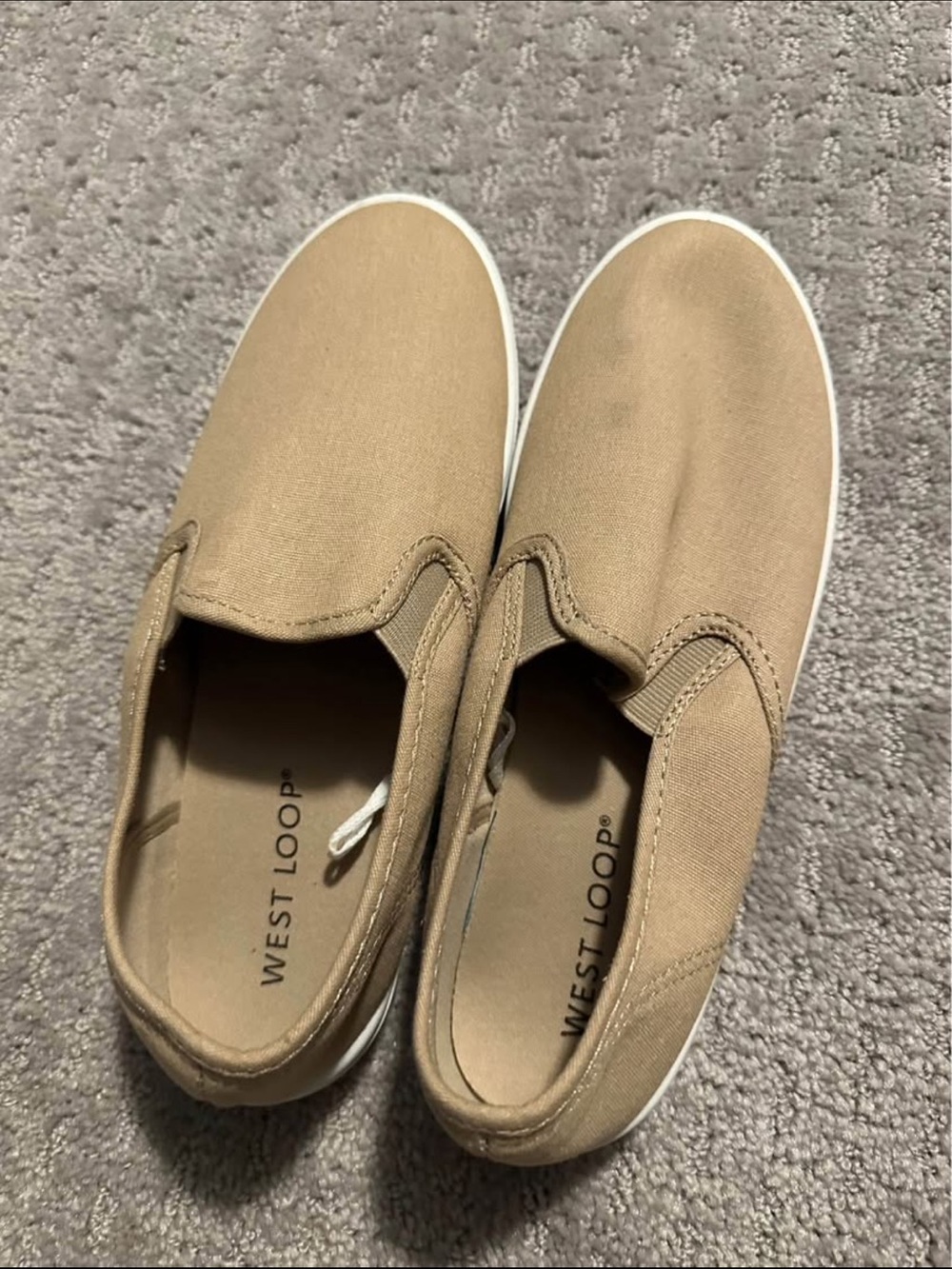 west loop tan Canvas Slip-On Sneakers with White Sole